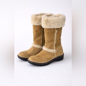 Anne Klein Tan Fur-Trimmed Winter Boots